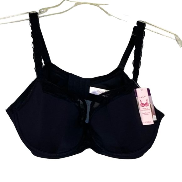 Cacique Intimates Bra French Full Coverage Black Lace Trim Size 40DD - Picture 1 of 11